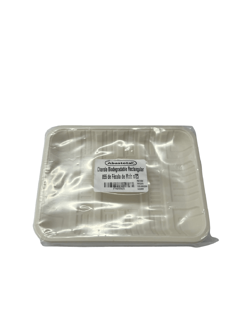 Charola Biodegradable Rectangular 855 de Fécula de Maíz c/25