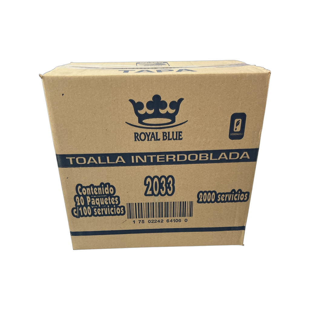 Toalla Interdoblada Blanca Royal Blue x Caja c/20 paquetes (cada pte c/100)