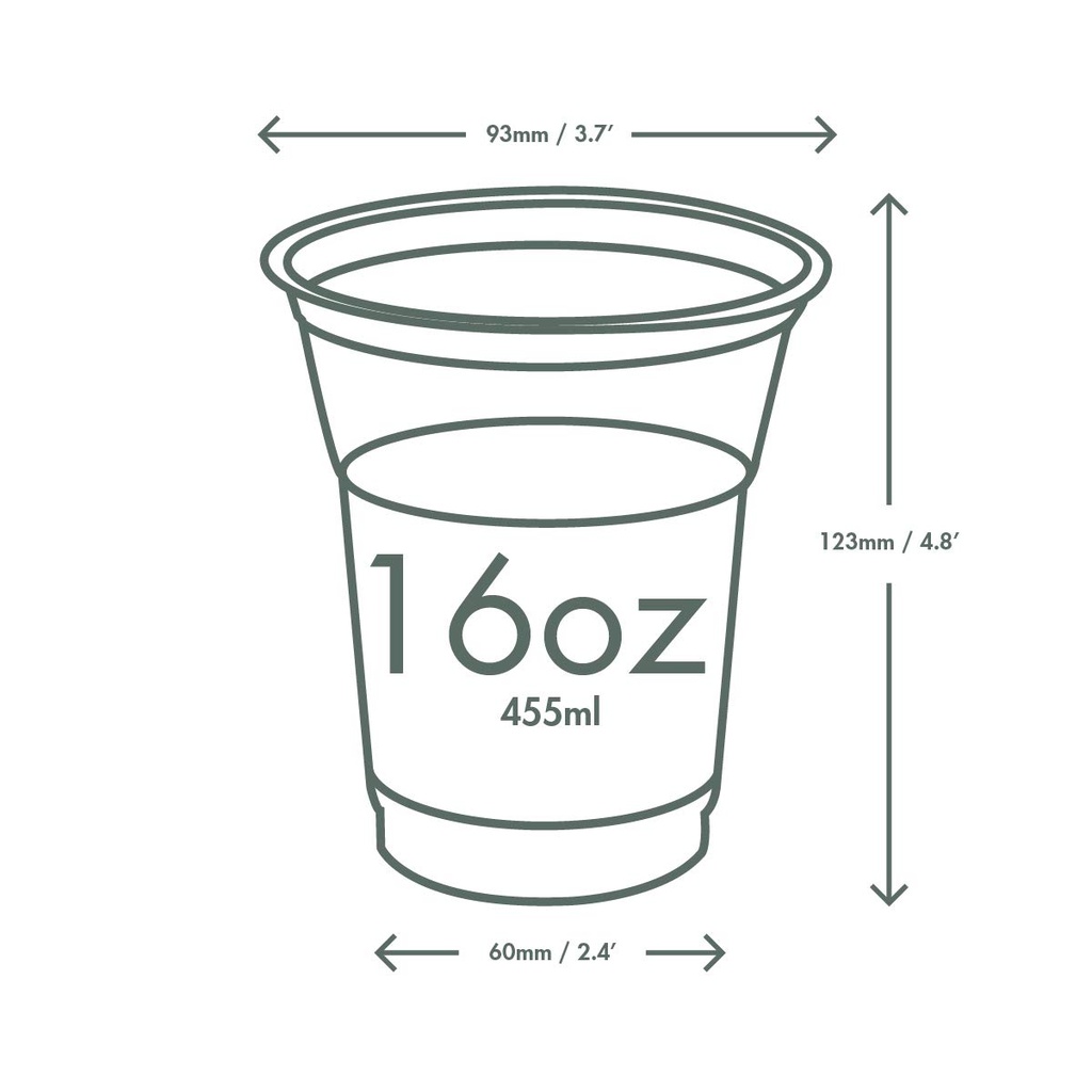 Vaso Biodegradable Transparente 16oz (Bebida Fría) Pte c/50