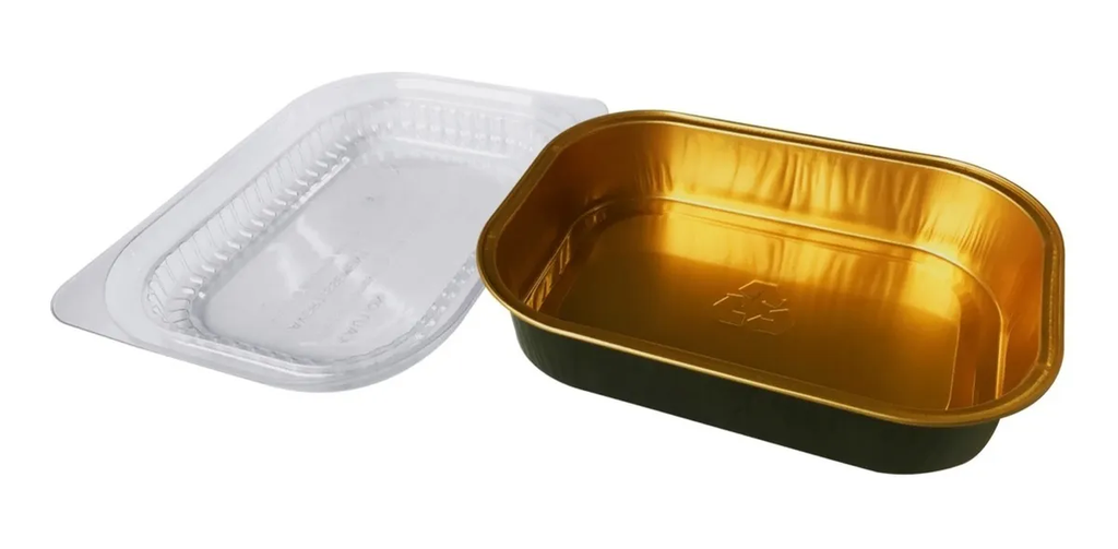 Contenedor de Aluminio 23.3oz Negro-Oro con Tapa Plástica c/2