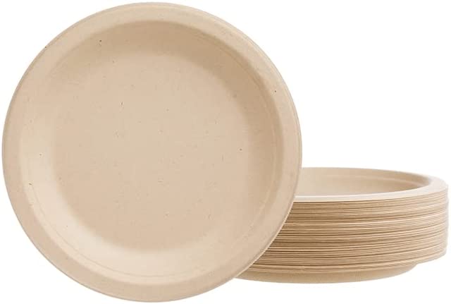 Plato Biodegradable Redondo 9" Liso (de fibra de papel) c/50