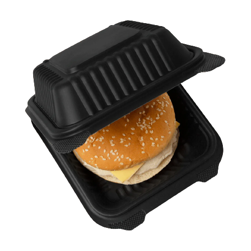 Contenedor Biodegradable Negro Hamburguesero 6x6 de Fécula de Maíz c/25