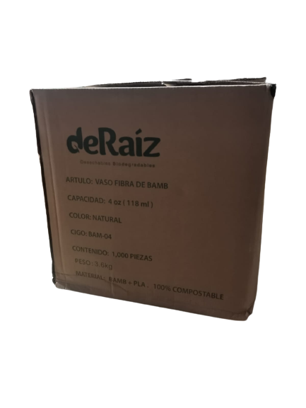 Vaso Biodegradable Cafe de Bambú 4oz (Bebida Caliente) Pte c/50