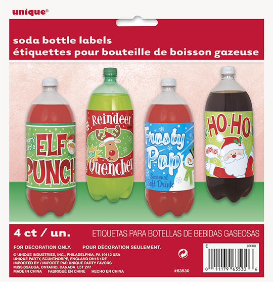 Etiquetas de Navidad para Botellas de Refresco c/4