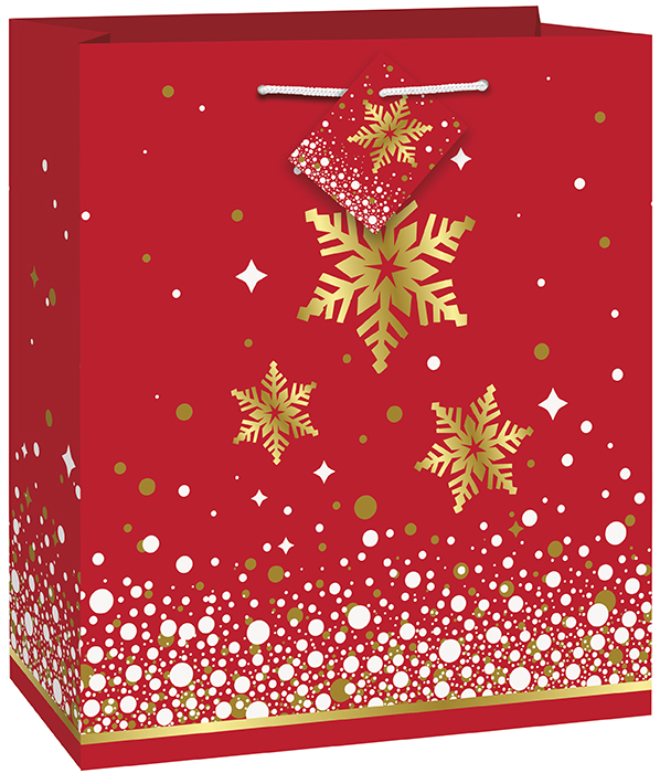 Bolsa de Cartón Mediana de Navidad Santa Copo de Nieve Roja