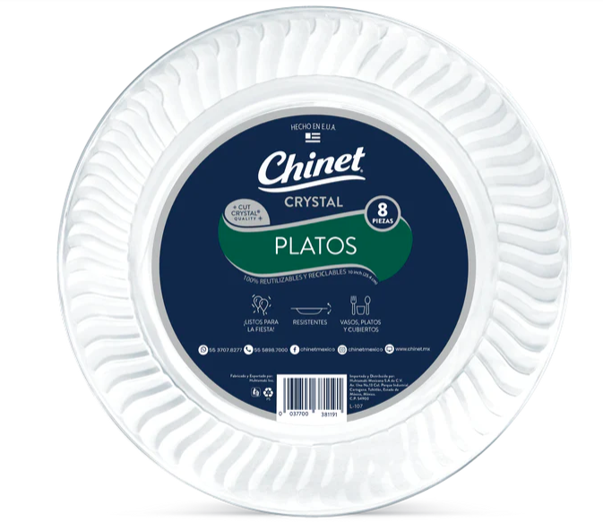 Plato Plástico Chinet 10" Cristal c/8 (25.4cm)