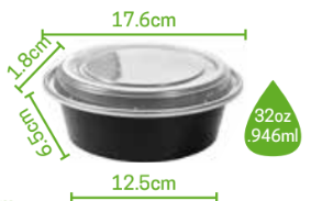 [MC32-25SET] Domo Redondo Negro 32oz con Tapa MCC para Microondas c/25 Juegos