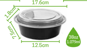 Domo Redondo Negro 38oz con Tapa MCC para Microondas c/25 Juegos