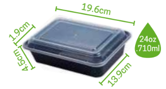 Domo Rectangular Negro 24oz con Tapa MCC para Microondas c/25 Juegos