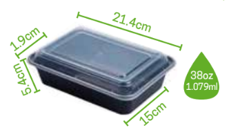 Domo Rectangular Negro 38oz con Tapa MCC para Microondas c/25 Juegos