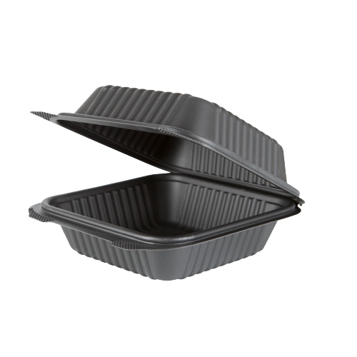 Contenedor Biodegradable Negro Hamburguesero 6x6 de Fécula de Maíz c/25