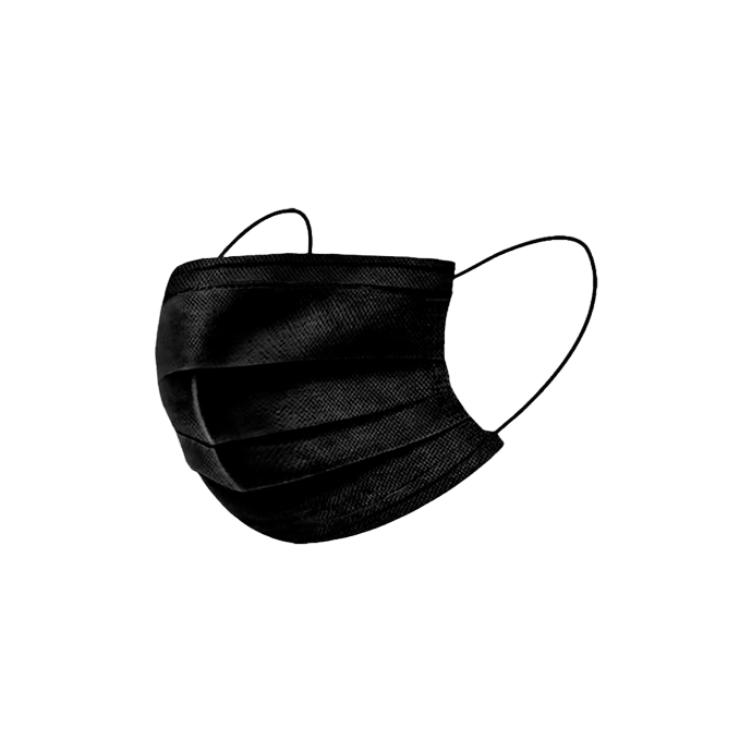 Cubre Bocas Negro Triple Capa Plisado con Ajuste Nasal Grado Médico c/25