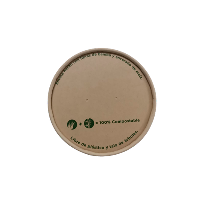Tapa Biodegradable Plana Cafe de Bambú sin apertura (para envase bio bambú 21 y 32oz) Pte c/25