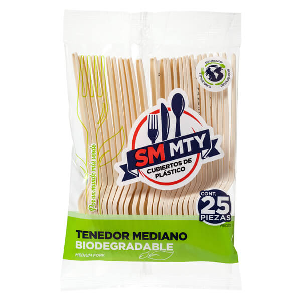 Tenedor Mediano Biodegradable c/25 SMMTY