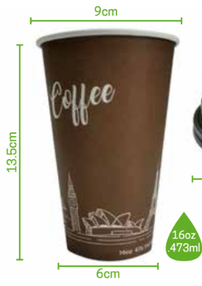 [MC16-25SET] Vaso Negro Bebida Caliente con Tapa MCC 16oz para Café c/25 Juegos 