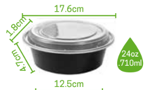 [MC24R-25SET] Domo Redondo Negro 24oz con Tapa MCC para Microondas c/25 Juegos
