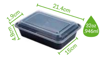 Domo Rectangular Negro 32oz con Tapa MCC para Microondas c/25 Juegos