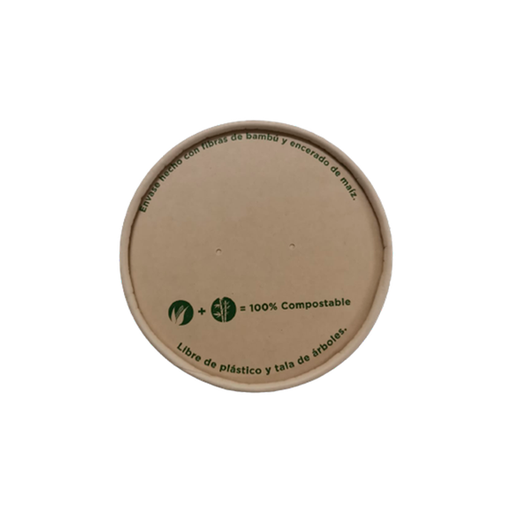 [ENV-01] Tapa Biodegradable Plana Cafe de Bambú sin apertura (para envase bio bambú 21 y 32oz) Pte c/25
